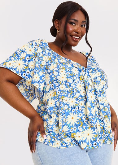 In the Style Jac Jossa Blue Floral Print Tie Top