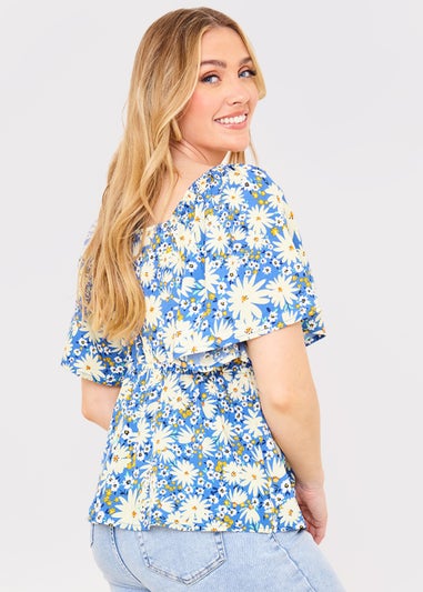 In the Style Jac Jossa Blue Floral Print Tie Top
