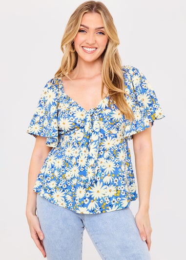 In the Style Jac Jossa Blue Floral Print Tie Top