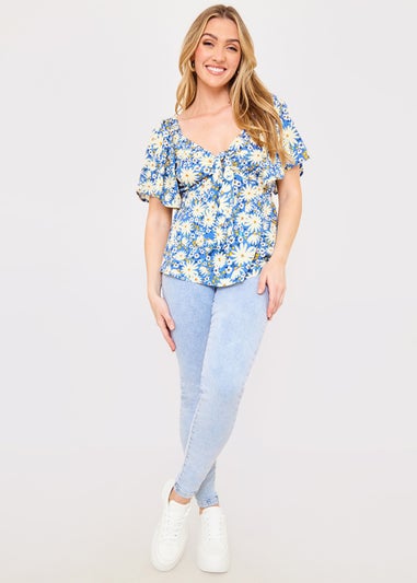 In the Style Jac Jossa Blue Floral Print Tie Top