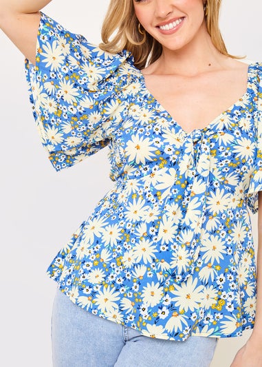 In the Style Jac Jossa Blue Floral Print Tie Top