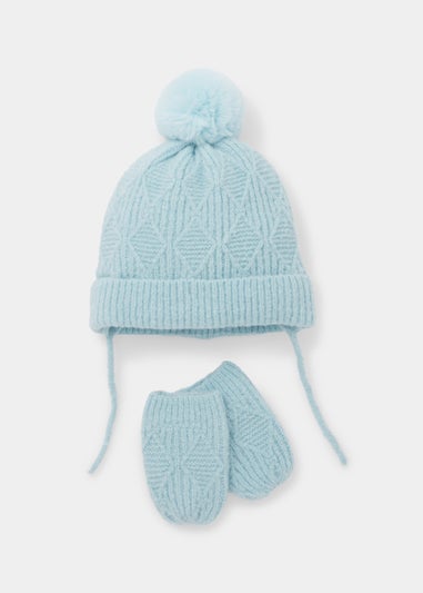 2 Piece Blue Diamond Baby Trapper Hat & Mittens Set (Newborn-2yrs)