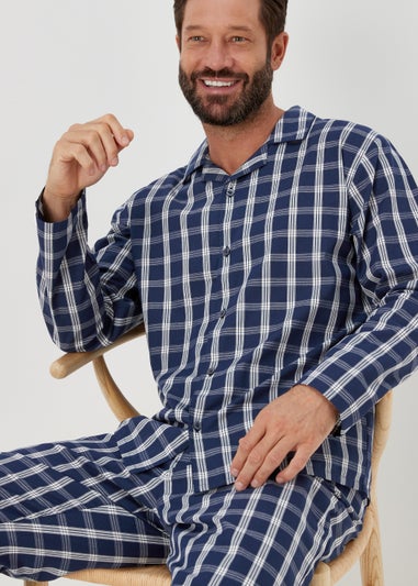 Navy Check Woven Cotton Pyjama Set