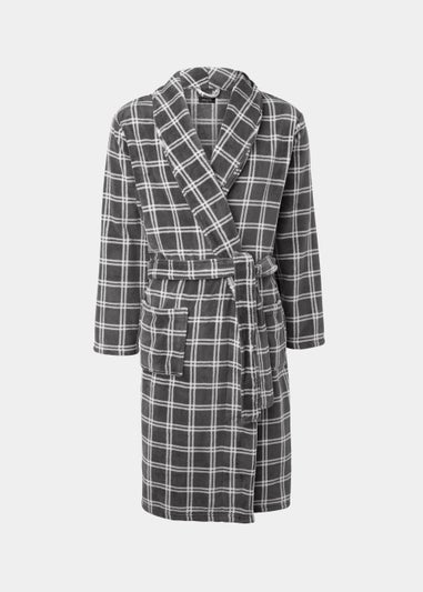 Grey Check Print Coral Fleece Dressing Gown
