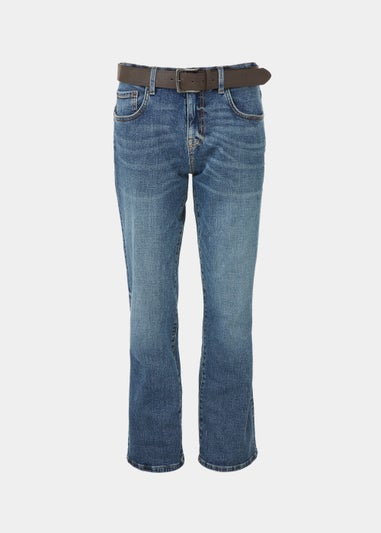 Mid Wash Belted Bootcut Jeans