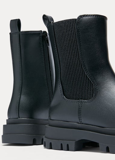 Girls Black Mid Calf Chelsea Boots (Younger 10-Older 5)