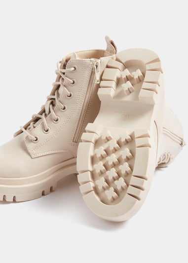 Girls Cream Lace Up Boots (Younger 10-Older 5)
