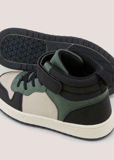 Kids Khaki PU High Top Trainers (Younger 10-Older 6)