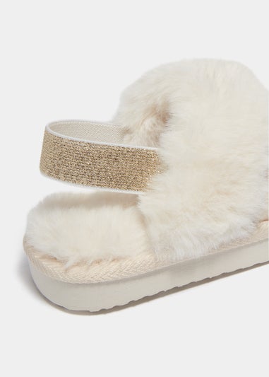 Girls Cream Mule Slippers (Younger 4-12)