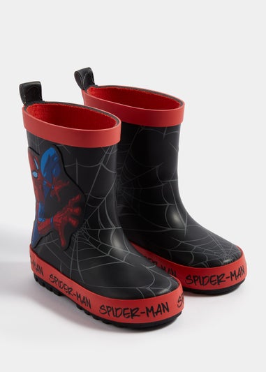Kids Black Marvel Spider-Man Rubber Wellies (Younger 4-12)
