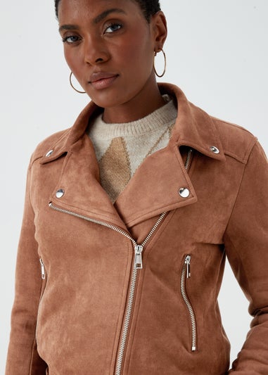 Brown Faux Suede Biker Jacket