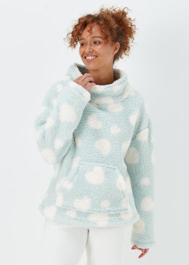 Aqua Heart Print Snuggle Pyjama Top