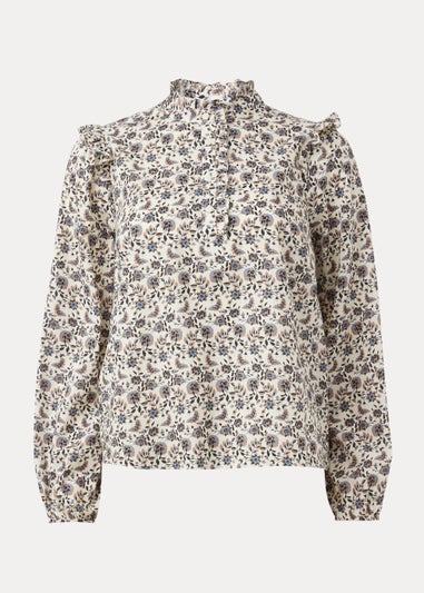White Printed Cotton Blouse