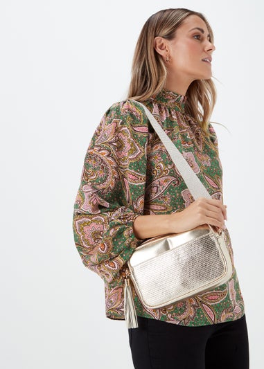 Green Paisley Print High Neck Blouse