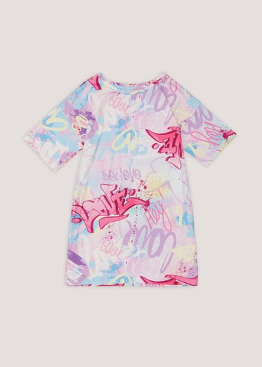 Girls Pink Graffiti Print Nightie (5-13yrs)