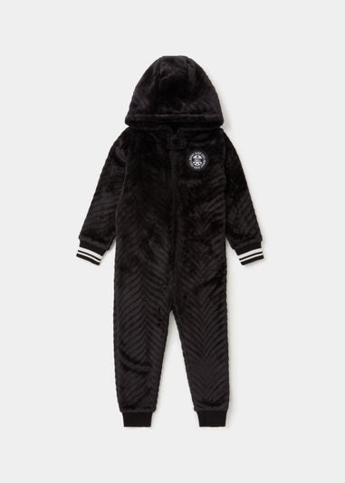 Boys Black Chevron Plush Onesie (4-13yrs)