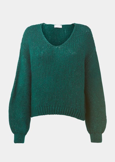 Dark Green V-Neck Jumper