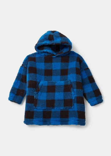 Boys Blue Check Borg Snuggle Hoodie (Small-Large)
