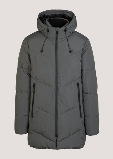 Grey Longline Water-Resistant Puffer Coat