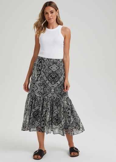 Black Print Midi Skirt