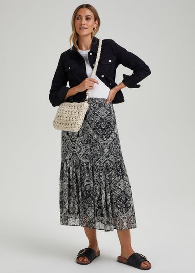 Black Print Midi Skirt