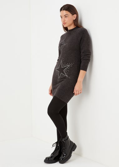 Charcoal Star Embellished Tunic Dress