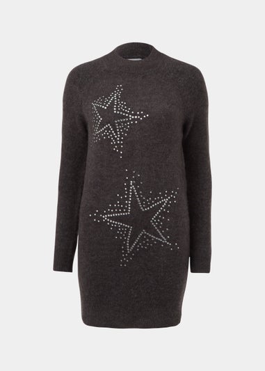 Charcoal Star Embellished Tunic Dress