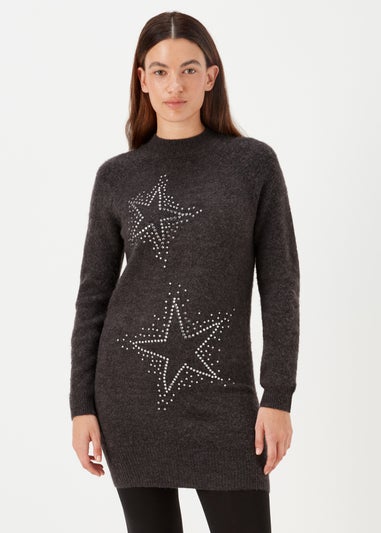 Charcoal Star Embellished Tunic Dress