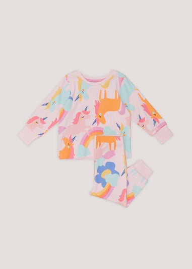 Girl Pink Unicorn Print Oversized Pyjama Set (18mths-5yrs)