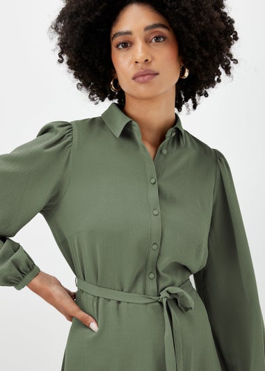 Khaki Tie Front Shirt Dress