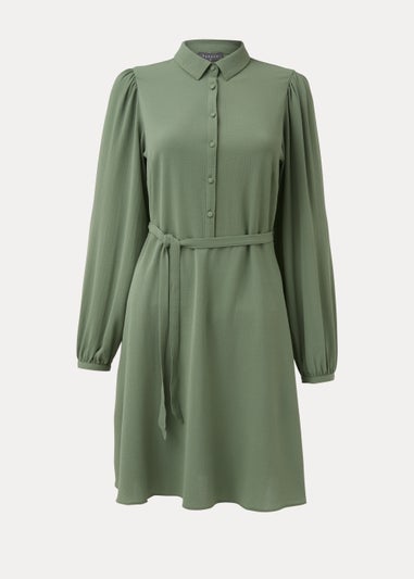 Khaki Tie Front Shirt Dress