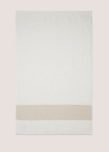 White & Beige Linen Border Towel