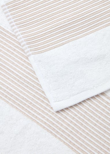White & Beige Linen Border Towel