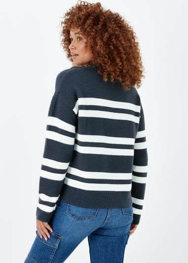 Navy Stripe Ripple Collar Jumper