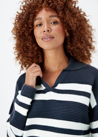 Navy Stripe Ripple Collar Jumper