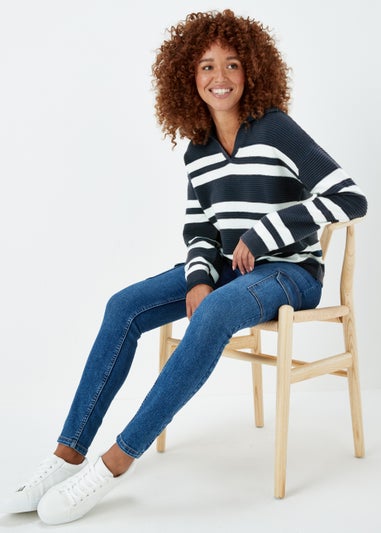 Navy Stripe Ripple Collar Jumper