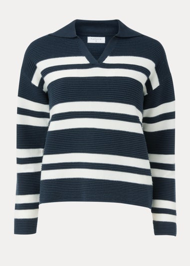 Navy Stripe Ripple Collar Jumper