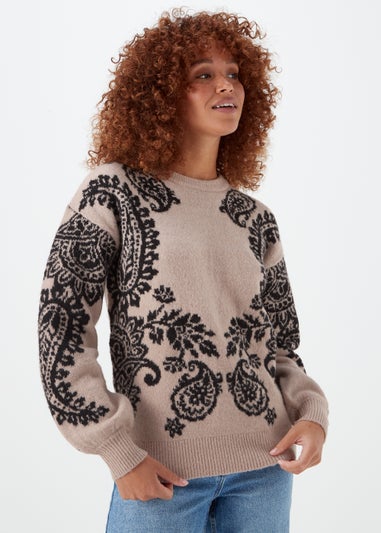 Taupe Paisley Print Jumper