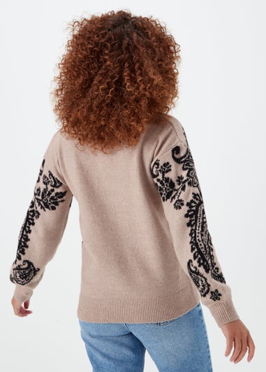 Taupe Paisley Print Jumper