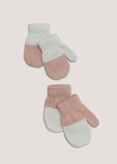 Girls 2 Pack Pink & Cream Mittens