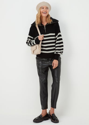 Black Stripe Collar Zip Up Jumper