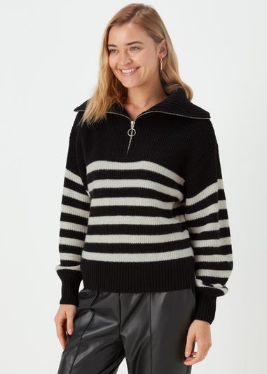 Black Stripe Collar Zip Up Jumper