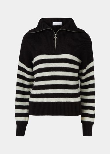 Black Stripe Collar Zip Up Jumper