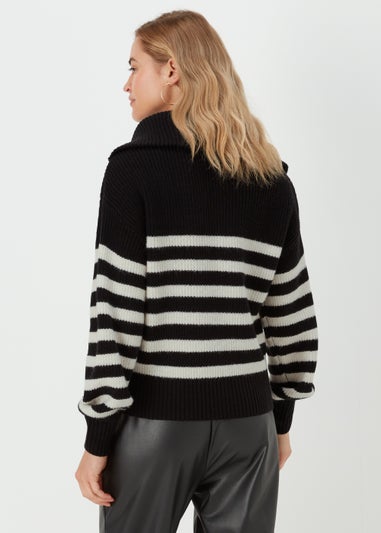 Black Stripe Collar Zip Up Jumper