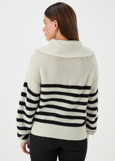 Cream Stripe Collar Zip Up Jumper