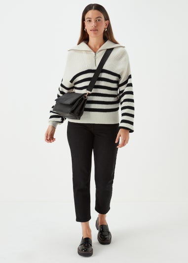 Cream Stripe Collar Zip Up Jumper