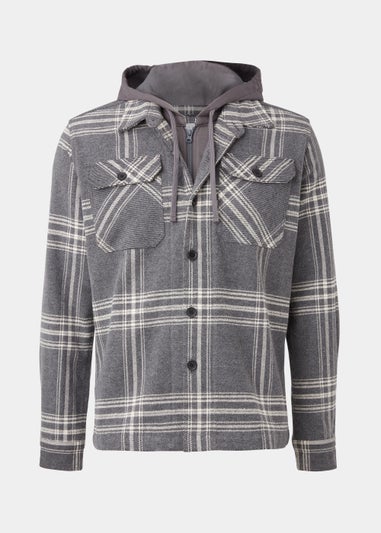Grey Check Print Hooded Overshirt