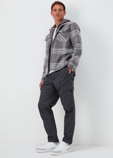 Grey Check Print Hooded Overshirt