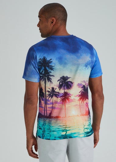 Blue LA Palm Tree Print T-Shirt
