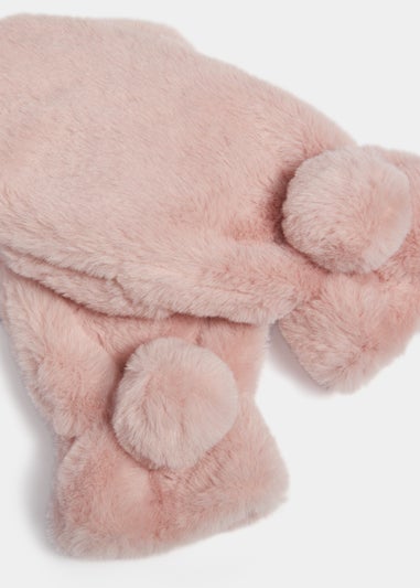 Girls Pink Faux Fur Mittens (3-11yrs)